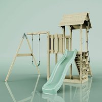 Rebo Spielturm mit Wellenrutsche und Kinder-Schaukel Outdoor Klettergerüst Garten mit Plattform Kletterseil und Kletterleiter, Ausführung: von POLARPLAY