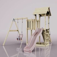 Rebo Spielturm mit Wellenrutsche und Kinder-Schaukel Outdoor Klettergerüst Garten mit Plattform Kletterseil und Kletterleiter, Ausführung: von POLARPLAY
