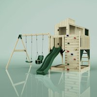 Polarplay - Rebo Spielturm mit Spielhaus mit Wellenrutsche Outdoor Klettergerüst Garten Kletterwand und Kletterleiter, Ausführung: Babyschaukel, von POLARPLAY