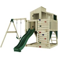 Rebo Spielturm mit Spielhaus inkl. Wellenrutsche Outdoor Klettergerüst Garten Kletterwand und Kletterleiter, Ausführung: Kinderschaukel, Farbe: von POLARPLAY