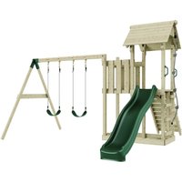 Rebo Spielturm mit Wellenrutsche und 2x Kinder-Schaukel Outdoor Klettergerüst Garten mit Plattform Kletterseil und Kletterleiter, Ausführung: von POLARPLAY