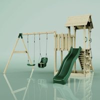 Rebo Spielturm mit Wellenrutsche und 2x Kinder-Schaukel Outdoor Klettergerüst Garten mit Plattform Kletterseil und Kletterleiter, Ausführung: von POLARPLAY