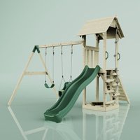 Rebo Spielturm mit Wellenrutsche und Kinder-Schaukel Outdoor Klettergerüst Garten Kletterseil und Kletterleiter, Ausführung: Babyschaukel, Farbe: von POLARPLAY