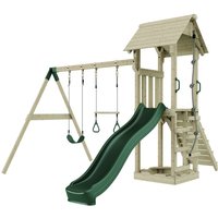 Rebo Spielturm mit Wellenrutsche und Kinder-Schaukel Outdoor Klettergerüst Garten Kletterseil und Kletterleiter, Ausführung: Trapezstange, Farbe: von POLARPLAY