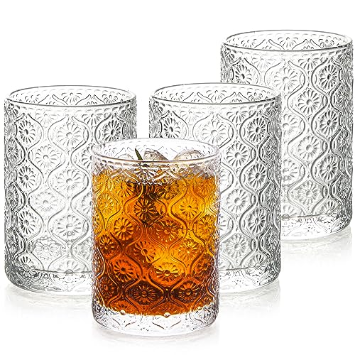 POLIDREAM Whisky Gläser Set 4er, 325ml Old Fashioned Tumbler Glas, Facetten-Schliff Kaffee Gläser für von POLIDREAM
