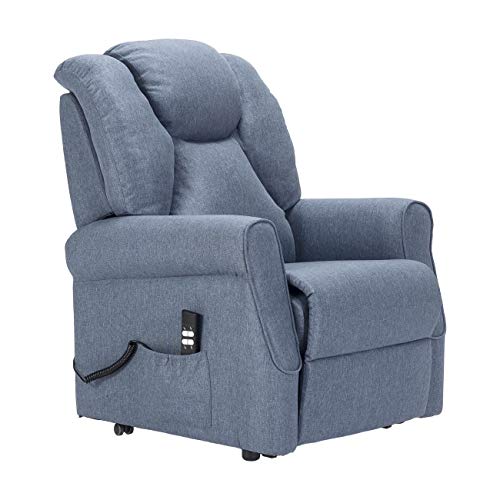 POLTRONE ITALIA PI - Angela 2 Motoren fernsehsessel mit aufstehhilfe elektrisch Medizinisches Gerät Trolley-Räder Flauschige Mikrofedersitz schmutzabweisend seniorensessel relaxsessel Blau Denim von POLTRONE ITALIA