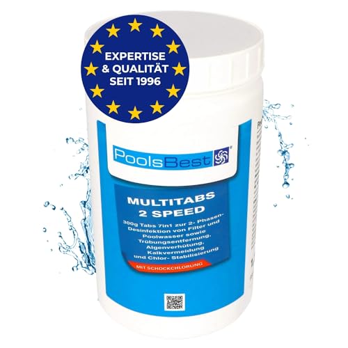 PoolsBest 1,2kg Chlor Multitabs 2 Speed 7 in 1 I 300g Chlortabletten für Pool mit 2-Phasen Desinfektion I Chlortabs schnelllöslich & langsamlöslich I Pooltabs zur Dauerdesinfektion & Stoßchlorung von PoolsBest