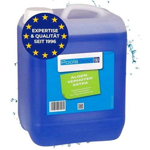 PoolsBest Algenverhüter extra 5L I schaumfreier Algenvernichter für Pool I hochdosiertes Algenmittel zur Wasserpflege- & Reinigung I Poolreiniger mit Klareffekt gegen grünes Wasser im Pool von PoolsBest