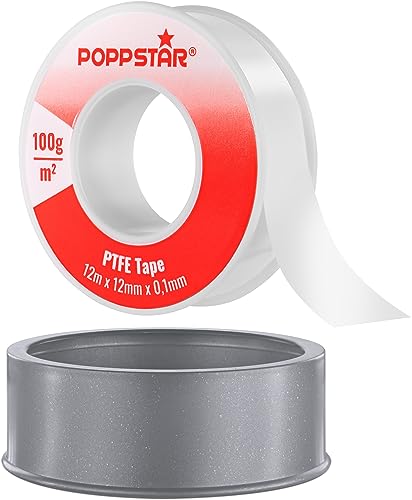 POPPSTAR PTFE-Gewinde-Dichtungsband 100g/m² - Teflon-Abdichtungsband GRp für Grobgewinde (Gas, Wasser & Dampf-Abdichtung) 12m x 12mm x 0,1mm von POPPSTAR