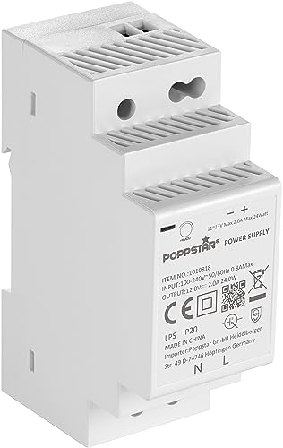 Poppstar 12V Trafo Hutschiene (Output 12 V DC 2 A max. 24W, Input 100-240 V AC 50/60 Hz) DIN Rail-Netzteil 12V Klingeltrafo von POPPSTAR