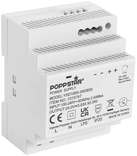 Poppstar 24V Trafo Hutschiene 3,83A 92W (Input 100-240 V AC 50/60 Hz, Output 24 V DC 3,83 A 92 W) 24V Klingeltrafo von POPPSTAR