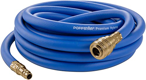 Poppstar Druckluftschlauch 5 m (Hybrid PVC mit Gewebe, Innendurchmesser 9,2mm mit Messing-Schnellkupplung & Kupplungsstecker) bis 20 bar, blau von POPPSTAR