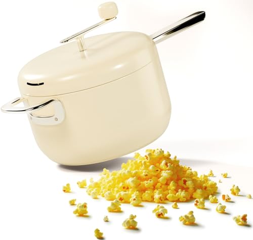 Popsmith Popcorn-Popper in Cremefarben, 6 Quart Herdplatte, Popcorn-Maschine, Edelstahl, kompatibel mit allen Herdarten von POPSMITH