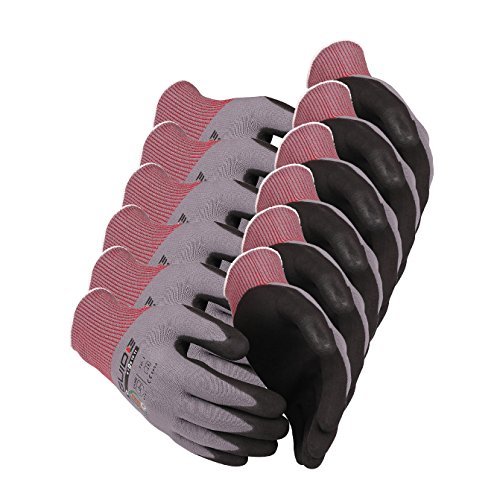 6 x Guide 580 Schutzhandschuhe aus nahtlosem Nylon-Garn (3-Faden-Technik), schwarz-grau, mit Handschuhberater, 6 Paar-6 von POWERHAUS24
