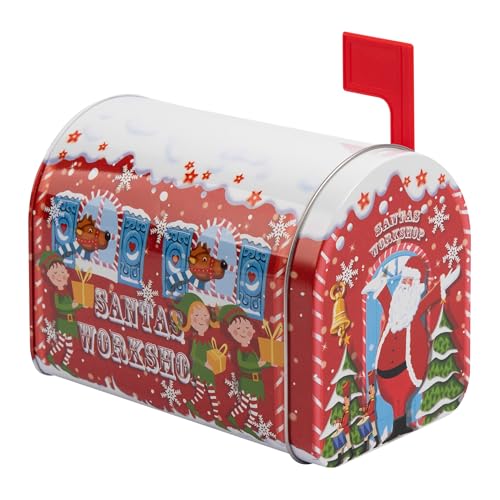 POWERHAUS24 Blechdose Weihnachts Mail-Box rot, perfekt für Briefe an Santa, Weihnachtsdeko oder Aufbewahrung, lebensmittelecht, 15,5 x 11,5 x 8,5 cm, Weihnachts-Edition mit 2 Rezepten von POWERHAUS24