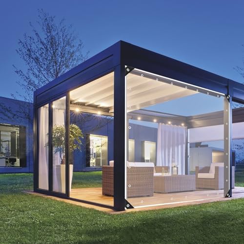 Transparente Plane Abdeckung Pergola Wasserdichte Seitenwände Durchsichtig Wetterfeste Vorhänge 0.35mm Trennvorhang Transparente Seitenwände Mit Ösen Pergola Terrasse Balkon Pavillon Garage ( Size : 2 von POWRZZZY