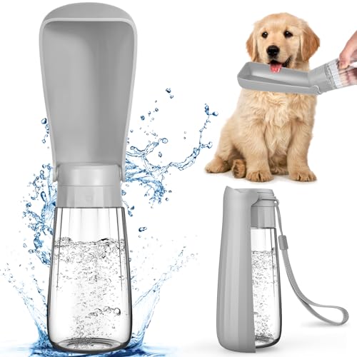 POWZOO Hundetrinkflasche,Tragbare Trinkflasche Hunde 550ml,180°Faltbare Hund Katze Haustiere Auslaufsicher Wasserflasche,für Unterwegs,Täglich Spazieren Gehen Reisen Campen. (Grau) von POWZOO