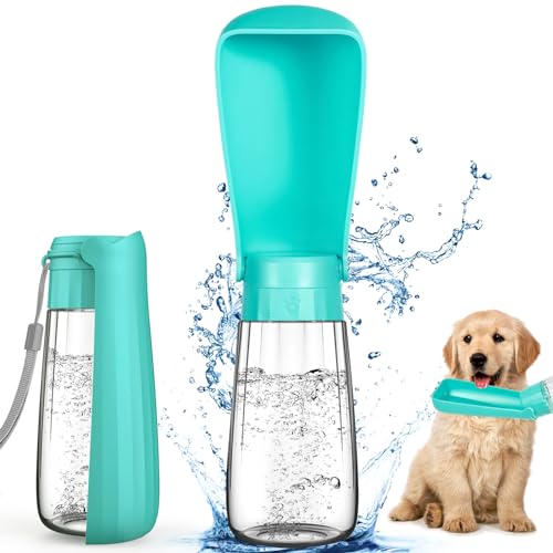 POWZOO Hundetrinkflasche,Tragbare Trinkflasche Hunde 550ml,180°Faltbare Hund Katze Haustiere Auslaufsicher Wasserflasche,für Unterwegs,Täglich Spazieren Gehen Reisen Campen. (blau) von POWZOO