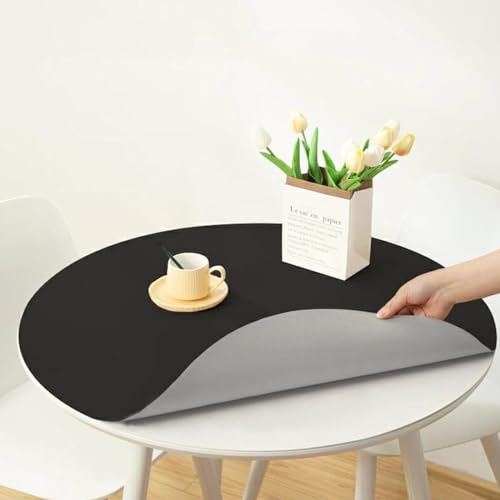 Rund Abwischbar Tischauflage Kunstleder Tischdecke Esstisch Leder Tischunterlage Fleckabweisend rutschfest wasserdichte Tischmatte Schreibtisch Unterlage Tischschutz Matt(Size:80CM,Color:Black) von PPGE HOME