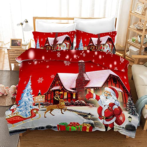 PQCXXA Weihnachten Bettwäsche Set für Jugendliche Kinder Santa Claus und Elch Muster Bettbezug Set mit Reißverschluss und 2 Kissenbezug 50x75cm (Weihnachtsmann, 135x200cm) von PQCXXA