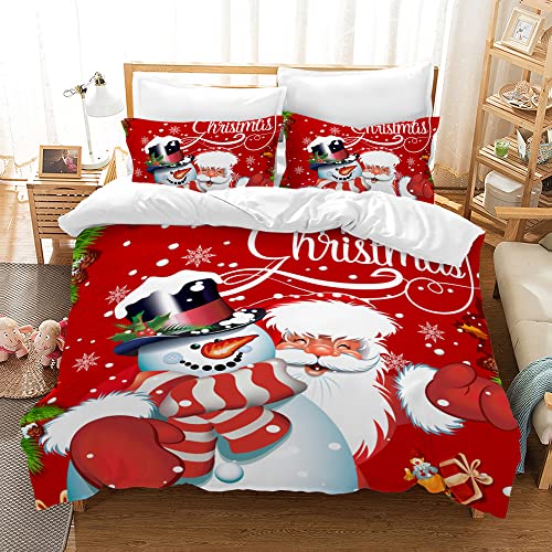 PQCXXA Weihnachten Bettwäsche Set für Jugendliche Kinder Santa Claus und Elch Muster Bettbezug Set mit Reißverschluss und 2 Kissenbezug 50x75cm (Weihnachtsschneemann, 135x200cm) von PQCXXA
