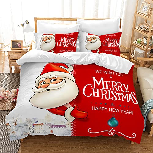 PQCXXA Weihnachten Bettwäsche Set für Jugendliche Kinder Santa Claus und Elch Muster Bettbezug Set mit Reißverschluss und 2 Kissenbezug 50x75cm (Frohe Weihnachten, 135x200cm) von PQCXXA