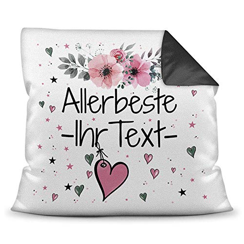 Kissen inkl. Kissenfüllung mit Spruch - Allerbeste Ihr Wunschname rosa - Beste Geschenkidee für Familie und Freunde - Farbkissen Rückseite Schwarz von PR Print Royal