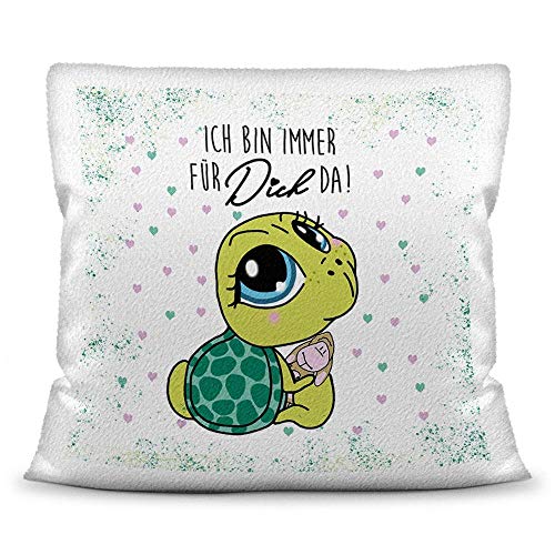 PR Print Royal Deko-Kissen Tiere mit liebem Spruch - Ich Bin Immer für Dich da - Schildkröte/Ich Liebe Dich/Geschenk für Freund, Freundin / 40x40 / Weiß - flauschig inkl. Füllung von PR Print Royal