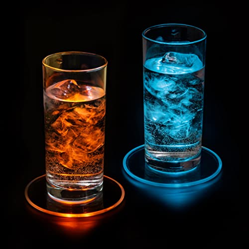 PRECORN 2er Set LED Untersetzer Leuchtuntersetzer Bierdeckel Leuchtend für Getränke Wasserdichter Untersetzer Acryl Rund für Gläser Flaschen Partys Hochzeiten Bar Weihnachten Pub Geburtstag von PRECORN