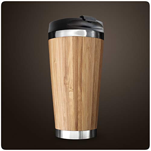 PRECORN Coffee to go Becher stylisch 450 ml aus Edelstahl Bambus Kaffeebecher to go 100% Auslaufsicher Umweltfreundlich von PRECORN