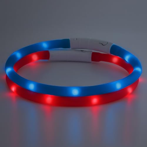 PRECORN 2 Stück LED Silikon Hundehalsband Leuchtend | Rot und Blau | Sicherheits-Halsband Hund | Hunde Leuchthalsband Set aufladbar USB | Individuell kürzbar von PRECORN