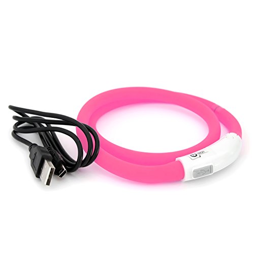 PRECORN LED USB Silikon Hundehalsband pink Halsband Hund Katzenhalsband Leuchthalsband für große kleine Hunde aufladbar von PRECORN