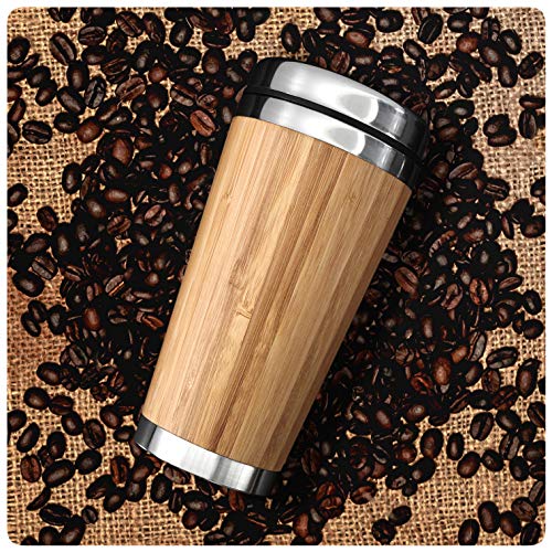PRECORN Stylischer Kaffeebecher 450 ml aus Edelstahl umweltfreundlich Coffee to go Becher in edlem Design doppelwandig aus Bambus von PRECORN