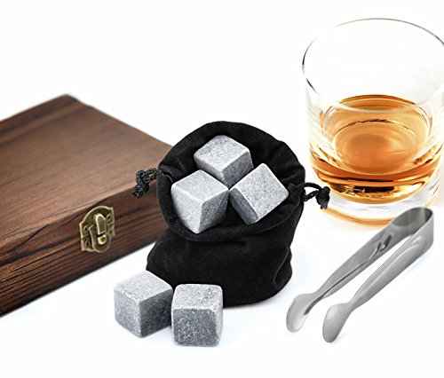 PRECORN Whisky-Steine Geschenkset Premium Selection in edler Holzbox 9 Eiswürfel aus Speckstein Kühlschrank Ice Cubes Whiskey Kühlsteine für Getränke von PRECORN