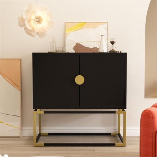 PREMTURE Sideboard, Aufbewahrungsschrank, Küchenschrank mit 2 Türen, Küchenschränke mit Metallrahmen für Wohnzimmer, 80 x 40 x 80 cm, Schwarz, MDF und Metall von PREMTURE