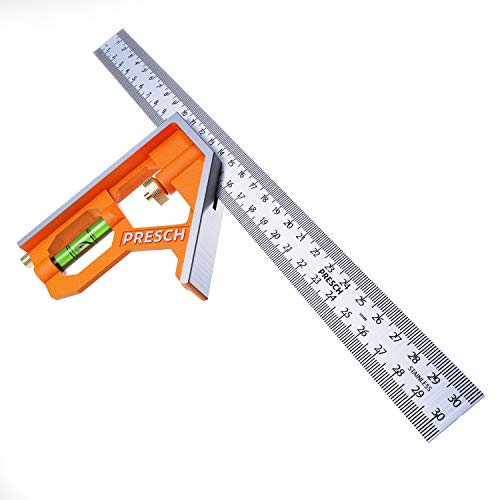 Presch Kombinationswinkel 300mm - Präziser Universal Kombiwinkel aus Metall mit Linealanschlag und Anreisswerkzeug - Combination Square - Hochwertiges Profi Messwerkzeug von PRESCH