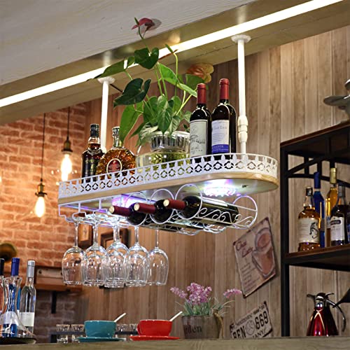 PRESSLAY Deckenhängendes Weinglasregal mit Lichtern, Weinflaschenhalter im europäischen Stil, Dekoration für Stielgläser, Kelchregal für Bars, Restaurants, Küche von PRESSLAY