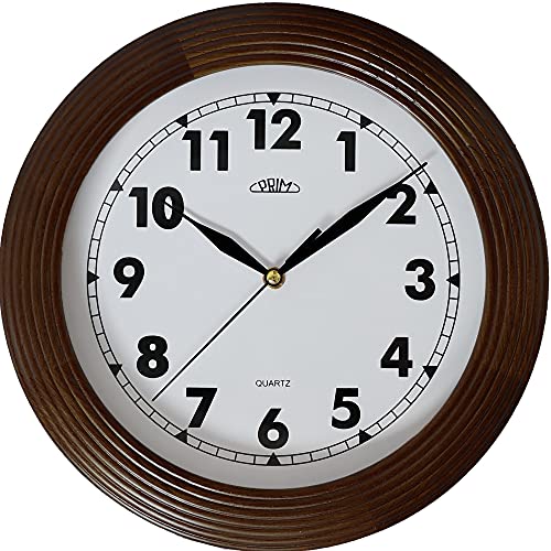 PRIM Dark Wood Wall Clock - Wanduhr, 29CM Analoge Wanduhr aus Holz gemacht traditionelle Holzuhr mit arabischen Ziffern (Dunkles Holz) von PRIM