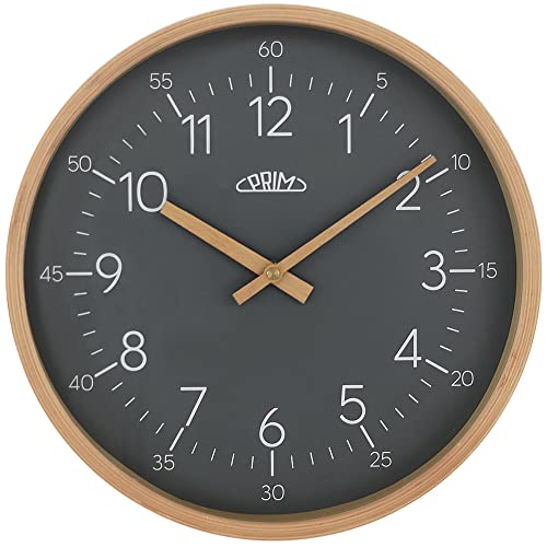 PRIM Grey Wooden Wall Clock-Wanduhr, Wanduhr Wird jeden zufriedenstellen, Arabische Zahlen und Minuten 305mm der Schlichtes Design und natürliche Materialien mag,E07P.3854.5392, Small/Normall von PRIM