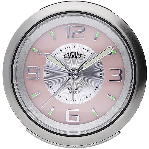 PRIM Steel Wecker Modern Alarm Clock, Metall und Kunststoff, Silber/Rosé, LED Nachtlicht, Analog, Quarz-Uhrwerk Sweep, Lauter Alarm, Snooze, Schlummerfunktion Nachttisch Dekoration von PRIM