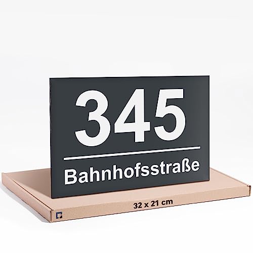 32x21cm Hausnummer Anthrazit aus Wetterbeständigem, Uv-Beständig & Umweltfreundlichem Dibond - Aluminium, Hausnummer Edelstahl Eine Funktionale & Stilvolle Lösung für Ihr Zuhause! von PRINTIMA