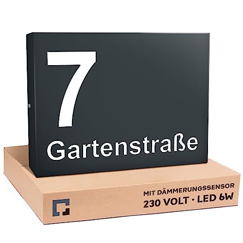 40x30cm Personalisieren Sie Ihre Modern Hausnummer Beleuchtet LED, 230V mit Dämmerungssensor, Hausnummer Anthrazit aus Aluminium-Dibond ist Langlebig, Wetterfest, Geringer Stromverbrauch 6W / A++ von PRINTIMA