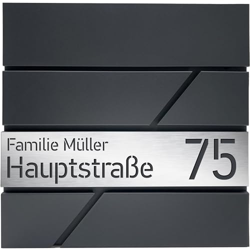 Design Anthrazit Briefkasten mit Hausnummer & Ihre Namen Gravur Personalisiert, Wandbriefkasten mit Extra Zeitungsfach, Groß 37x37x11cm, Rostfrei und UV-beständig Verzinkter Stahl, Silber von PRINTIMA