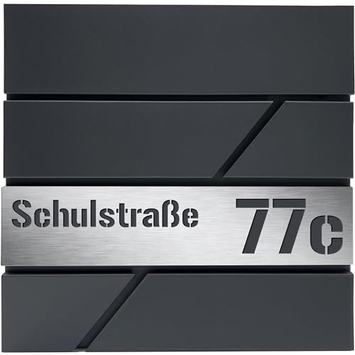 Design Anthrazit Briefkasten mit Hausnummer &Ihre Namen Aluminium Namensschild Gravur Personalisiert, Wandbriefkasten mi Zeitungsfach, Hochwertig Pulverbeschichteter Verzinkter Stahl, Groß 37x37x11cm von PRINTIMA