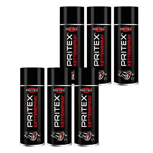 PRITEX – Kettenspray 6 x 400 ml für Motorrad & Fahrrad – Kettenfett bietet hohen Schutz vor Reibung, Verschleiß & Korrosion – Schmiermittel Spray mit sehr guter Haftung & Schmierleistung – Kettenöl von PRITEX