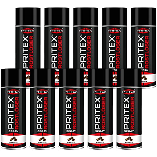 PRITEX – MoS2 Rostlöser Spray 10 x 400 ml – Kriechöl löst festsitzende Verbindungen & beseitigt Quietschen/Knarren – hochwertiges Schmiermittel schützt vor Rost & Korrosion von PRITEX