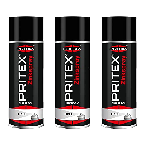 PRITEX – Zinkspray Hell 3 x 400 ml als Rostschutz für Metalle – Korrossionsschutz Grundierung – hitzebeständige Rostschutzfarbe – hervorragendes Haftvermögen & hohe Abriebfestigkeit von PRITEX