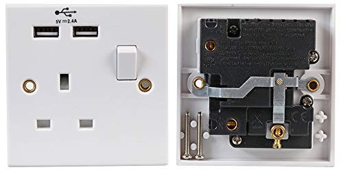 Pro Elec 1213U Steckdose mit Schalter, 13 A, 2 x 2,4 A USB-Buchsen von Pro Elec