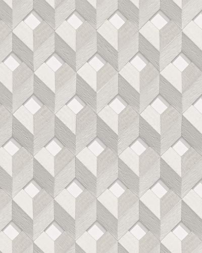3D Tapete Profhome DE120131-DI heißgeprägte Vliestapete geprägt mit geometrischen Formen glänzend weiß hell-grau 5,33 m2 von PRO[f]home