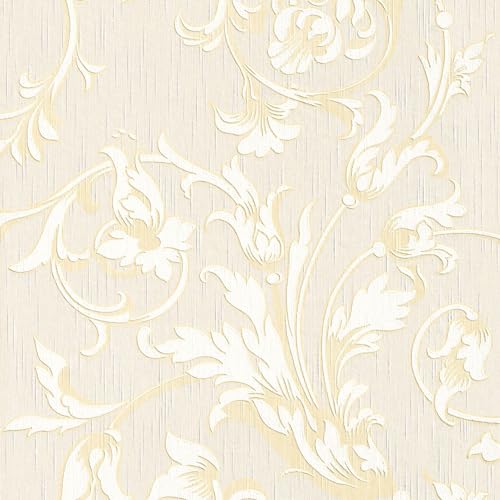 Textiloptik Tapete Profhome 956337-GU Textiltapete strukturiert mit Blumen-Muster matt creme gold beige 5,33 m2 von PRO[f]home